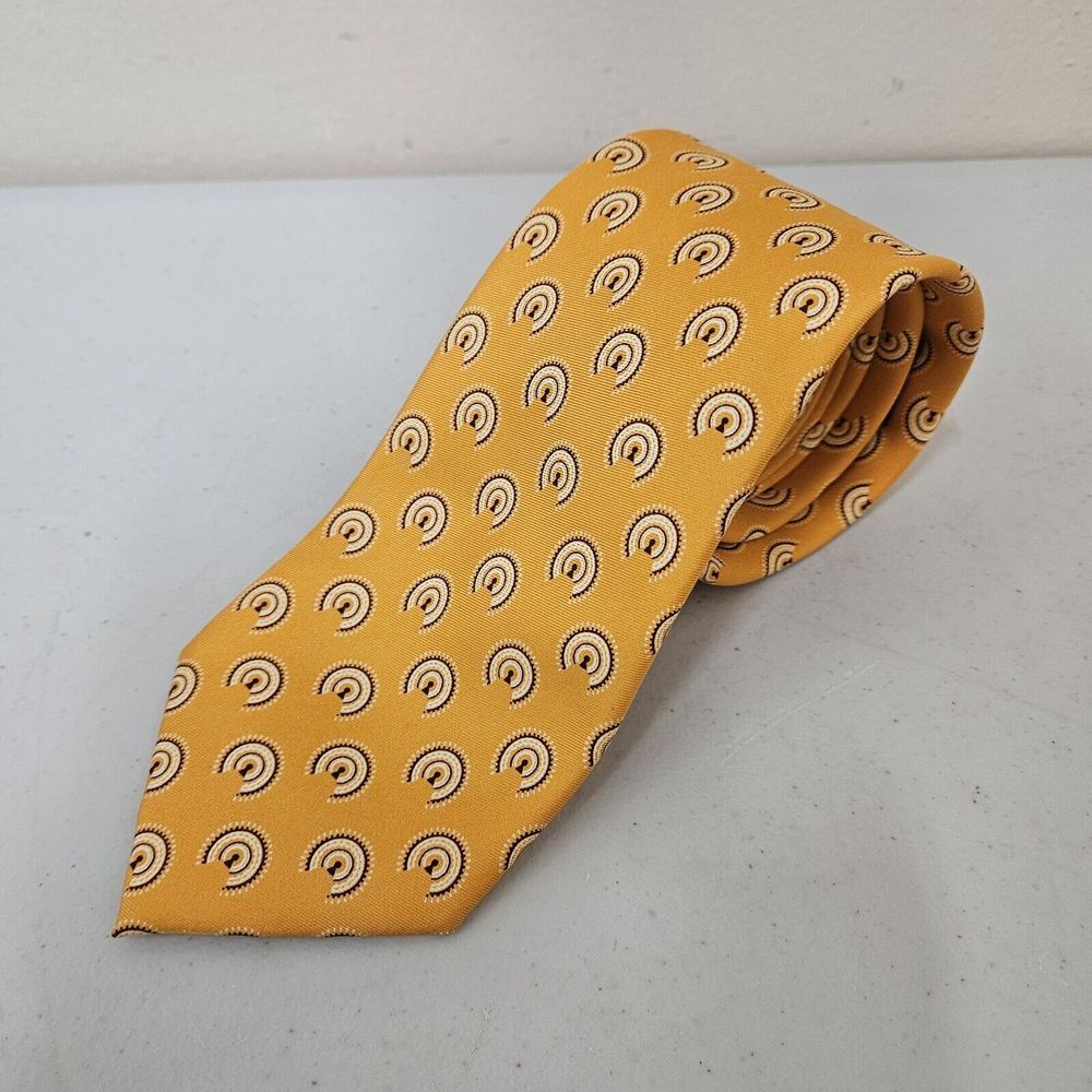 Pineda Covalin Mexico Mens Orange Silk Tie, Abstract Sphere Pattern - Picture 1 of 9